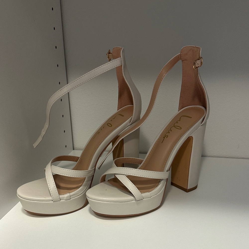 Lulu's Cream Strappy Platform Heels